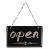 Tablita Semnalizare Suspendabila din Lemn, Open - Closed, 25x15cm, Negru cu Crem, CMCLASS
