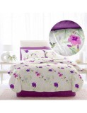 Lenjerie Pat 1 Persoana Bumbac Creponat - Cearceaf 220x160, Husa Pilota 210x150, Fata Perna 50x70 - Imprimeuri Florale si Geometrice