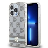 Husa iPhone 15 Pro Max - DKNY IML Checkered Mono Pattern &amp; Printed Stripes MagSafe (DKHMP15XHCPTSE) - Beige