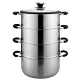 Set Gatit Aburi Zokura Inox 28cm 7.6L, 5 Piese, Oala + 3 Cosuri, Capac Sticla cu Termometru, Inductie