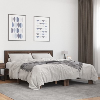 vidaXL Cadru de pat, stejar maro, 150x200 cm, lemn prelucrat și metal 3280101 foto