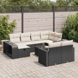 vidaXL Set canapele de grădină cu perne, 11 piese, negru, poliratan 3326070