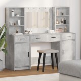 VidaXL Set masă toaletă cu LED, 3 piese, gri beton, lemn prelucrat