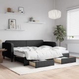 VidaXL Pat de zi cu extensie și sertare, negru, 90x200 cm, textil