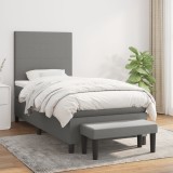 vidaXL Pat box spring cu saltea, gri &icirc;nchis, 80x200 cm, textil