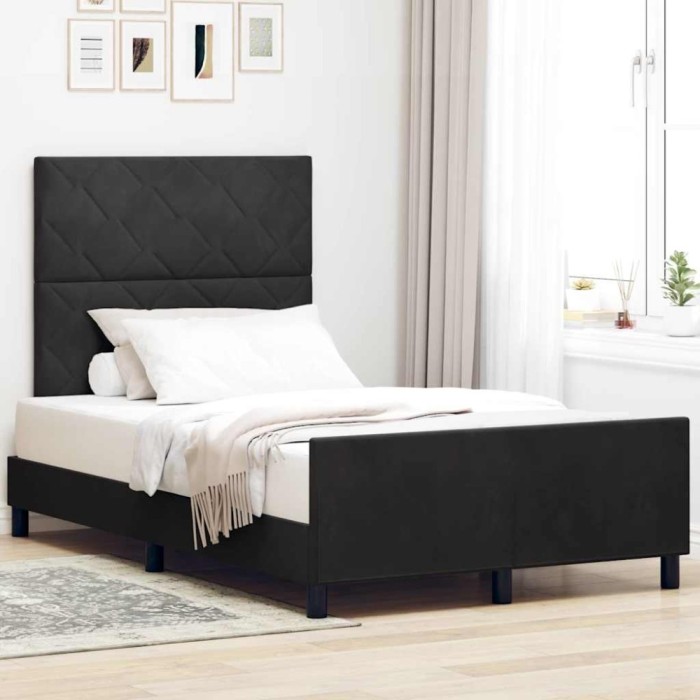 vidaXL Cadru de pat cu headboard Negru 120 x 200 cm Catifea 3345001