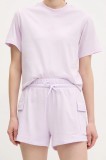 adidas pantaloni scurți copii Essentials femei, culoarea violet, uni, high waist, JC5701