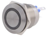 Comutator anti-vandalism BULGIN MPI002/28/BL SPST-NO IP66 LED Albastru Otel Inox Montare &Oslash;19mm