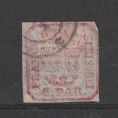Principatele Unite LP9 Emisiunea II 6 Parale visiniu 1862 tipar de mana