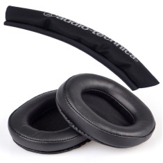 Set 2 bureti + Banda superioara pentru casti Audio-Technica ATH-M50XBT / ATH-M40X / ATH-M30X / ATH-M20X - Negru - Piele ecologica - Spuma cu memorie