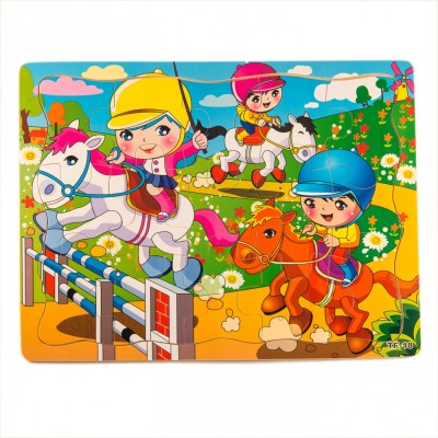 Puzzle din lemn,fetitele la concurs de echitatie, 7Toys foto