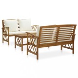 Gossi set mobilier gradina cu perne, 3 piese, lemn masiv de acacia