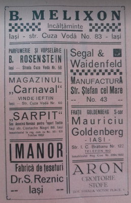 1941 Lot III reclame interbelice Iași Jassy fata - verso evrei, romani 23 x 15cm foto