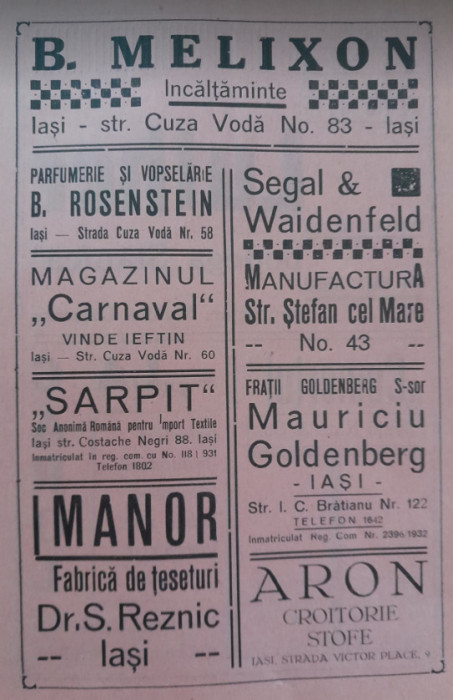 1941 Lot III reclame interbelice Iași Jassy fata - verso evrei, romani 23 x 15cm