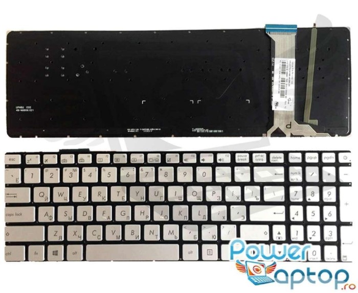 Tastatura Asus Gri N551JQ iluminata layout US fara rama enter mic, N551JW iluminata layout US fara rama enter