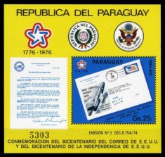 PARAGUAY 1976 , BICENTENAR AMERICA , ZBOR SPATIAL , COLITA NESTAMPILATA