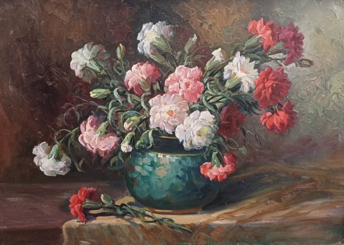 F. Dezideriu-Vas cu garoafe, pictură mare, de colecţie