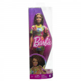 Papusa Barbie Fashionista Satena Cu Rochie Cu Imprimeu Good Vibes, Mattel
