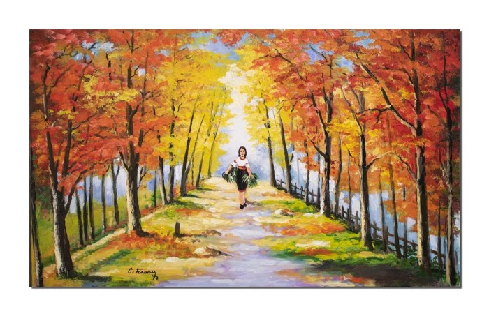 Tablou tarancuta pe carare pictat manual, La zi de sarbatoare, 100x60cm ulei pe panza, Constantin Feraru