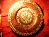 Platou vechi metal pictat in email - Iran , d=30,7cm