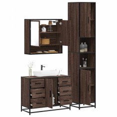 vidaXL Set mobilier de baie, 3 piese, stejar maro, lemn prelucrat 3301114