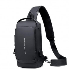 Geanta de Umar sau Piept, Antifurt, Crossbody Unisex, Impermeabila, cu Suport de Incarcare USB, Negru