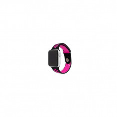 Curea Silicon Sport Compatibila cu Apple Watch 42-44 mm - iberry Strap C007 Black/Pink