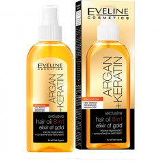 Ulei de par, Eveline Cosmetics, 8 in 1 Argan + Keratina, Elixir of Gold, 150 ml foto