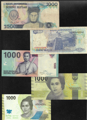 Set Indonezia 5 x 1000 rupii rupiah diferiti ani foto