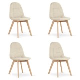 Cumpara ieftin Set 4 scaune bucatarie/living, Bora, catifea, lemn, bej, 44.5x54x81.5 cm