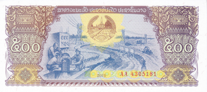 Bancnota Laos 500 Kip 2015 - PNL UNC