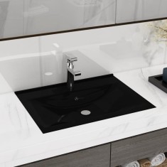 Gossi chiuveta dreptunghiulara ceramica, loc robinet, negru, 60x46 cm