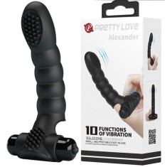 Vibrator Deget Alexander, 10 Functii Vibratii, Silicon, Negru, 13 cm