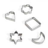 Set Forme Biscuiți, 5 Bucăți, Metalic, Inimă, Stea, Floare, Pătrat, Semilună, Oem