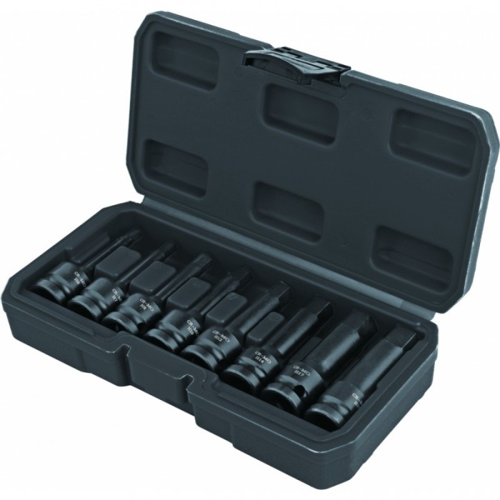 TOPMASTER Set 8 chei tubulare hexagonale de impact H6-H19 prindere patrat 1/2 Cr-Mo