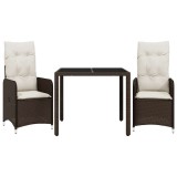 Cumpara ieftin Set bistro de gradina, 3 piese, cu perne, maro, poliratan