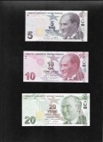 Set Bancnote Turcia 5, 10, 20 Lire 2009 UNC - Colectie Bancnote Turcesti - Editie Rara