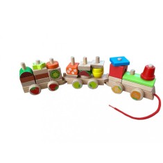Trenulet din lemn de stivuit, fructe, 7Toys