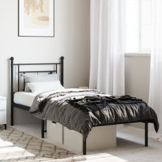 vidaXL Cadru de pat metalic cu tăblie, negru, 80x200 cm