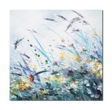 Flori multicolore pe camp, tablou pictat manual 50x50cm ulei pe panza, Valentin Pop