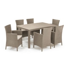 Set de mobilier de grădină Meliowa cu 6 locuri, culoare cappuccino, cu pernă nisip