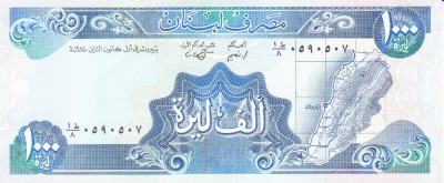 Bancnota Liban 1.000 Livre 1988 - P69a UNC foto