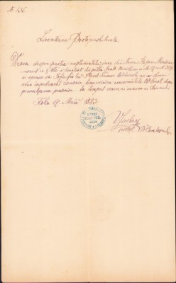 A2525N Licență protopresbiterală de căsătorie, 1883, Folea, județul Timiș foto