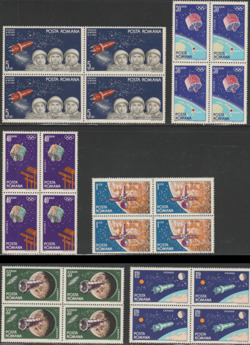 1965 Romania - Cosmonautica, blocuri de 4 timbre, LP 599 MNH