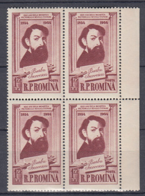 ROMANIA 1954 LP 378 CENTENARUL BARBU ISCOVESCU BLOC DE 4 TIMBRE MNH foto