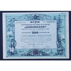 ,,,Bihoreana&rdquo; Oradea - Institut de Credit și Economii, Acțiune : 500 Lei 1924.