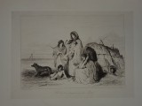 THEODORE VALERIO ( 1819 - 1879 ) , GRAVURA PE METAL : &quot; HABITATION TSIGANE SUR LA PUSTA &quot; , DATA SI SEMNATA IN STANGA JOS , 1855