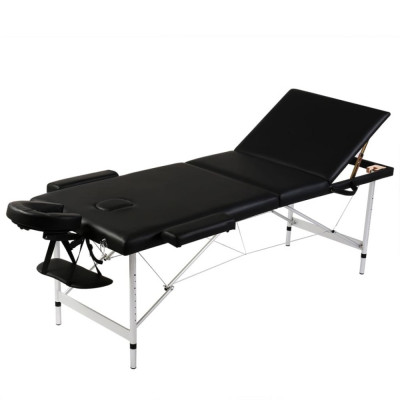 Masă masaj pliabilă, 3 zone, negru, cadru aluminiu foto