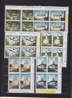 ROMANIA 1991 LP 1255 MANASTIRI BLOCURI DE 4 TIMBRE MNH foto