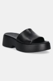 Camper papuci de piele Tasha femei, culoarea negru, cu platforma, K201797-001